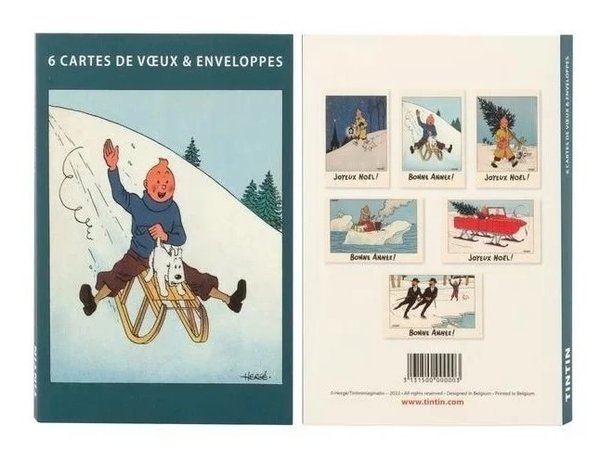 Tim und Struppi - Set mit 6 Weihnachtskarten mit Umschlag "Weihnachten & Frohes Neues Jahr" 31315