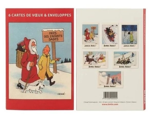 Tim und Struppi - Set mit 6 Weihnachtskarten mit Umschlag "Weihnachten & Frohes Neues Jahr" 31314